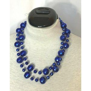 Faceted Beaded Necklace Royal Blue Shiny Long Strand 50" Full Length